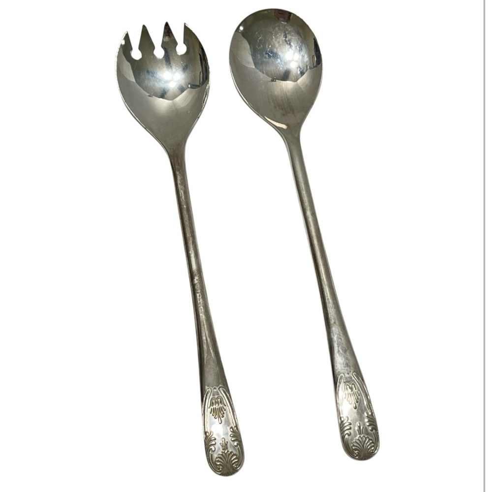Vintage Silverplate Salad Serving Utensils Set Italy Scrolled Elegant Holiday 9"